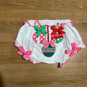 Mud Pie White Ornament Diaper Cover with Pink and Green Bows